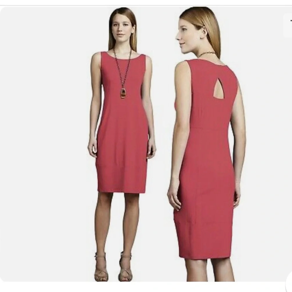 Eileen Fisher Coral Cut Out Back Sleeveless Stretch Shift Dress
